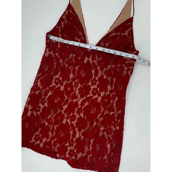 NWOT- Free People Dangerous LoveRed Lace Sleeveless Plunge Mini Dress - Size 8